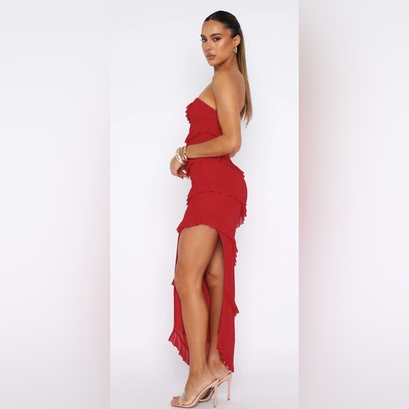 White Fox Maxi Strapless Dress - Deep Red - Picture 3 of 7